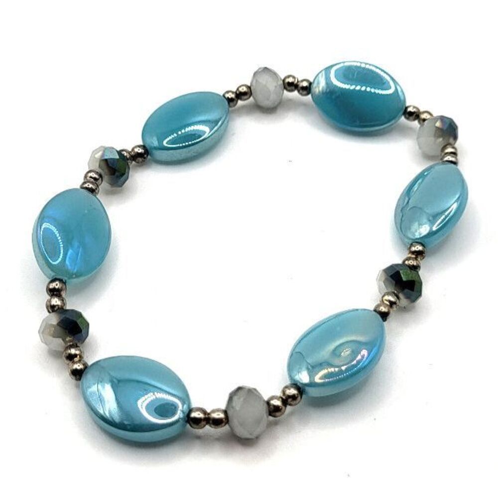 Estate Bracelet Blue AB Blue with Faceted Beads 7in